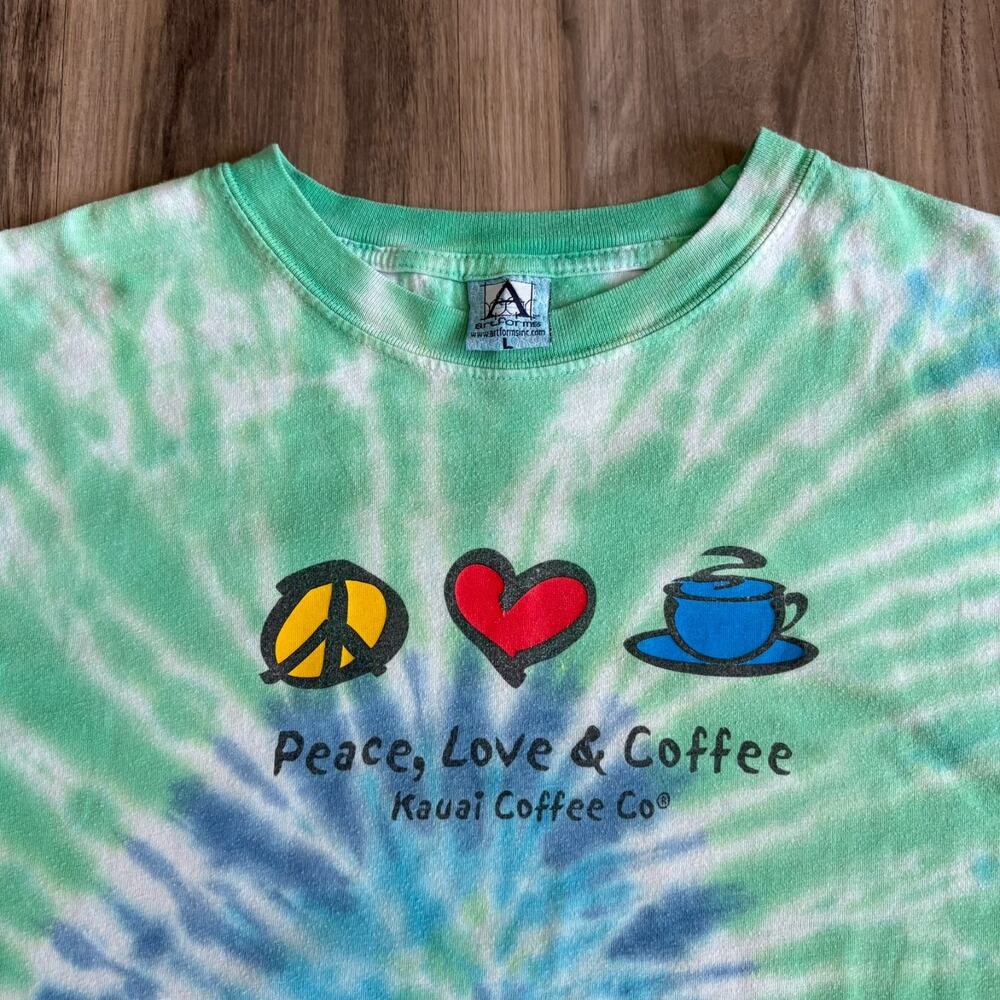 Vintage Coffee T-Shirt Men's Size L Peace Love & Coffee Tie-Dye Spiral